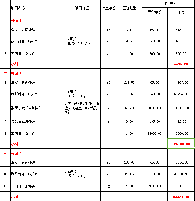 房屋加固費用報價單